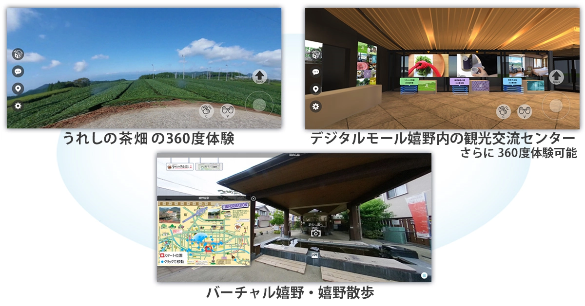 うれしの茶屋の360度体験、デジタルモール嬉野内の観光交流センター 更に360度体験可能、バーチャル嬉野・嬉野散歩